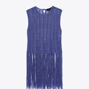 NWT Zara fringed knit top |Blue Fringe Sleeveless Top